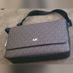 Michael Kors Brown Monogram Messenger Bag with Black Accents